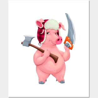 Woodworker pig with tools Posters and Art